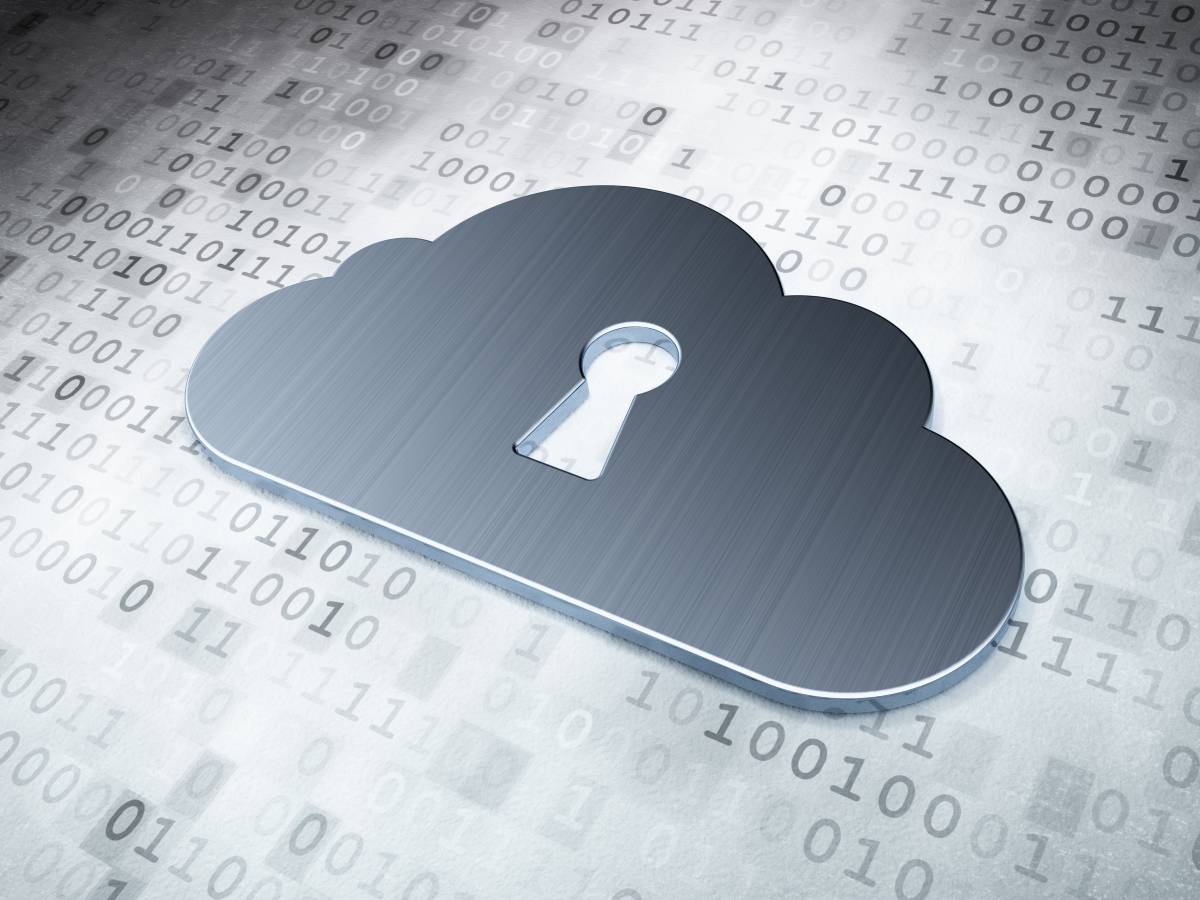 A silver cloud with a keyhole, security and business continuity concept