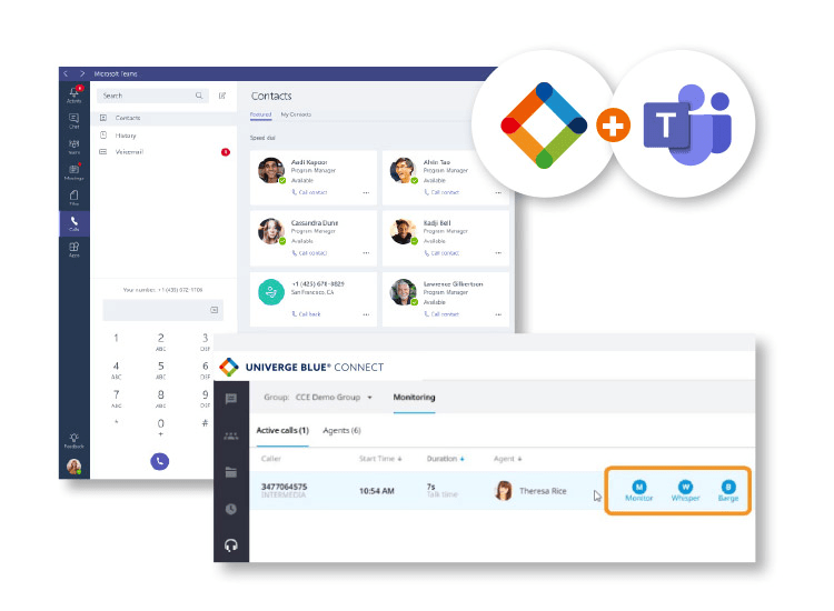 Microsoft Teams and Univerge Connect screenshots
