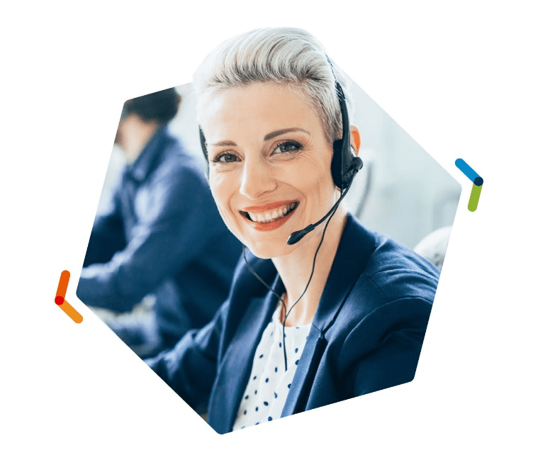 woman wearing headset on phone in a contact center